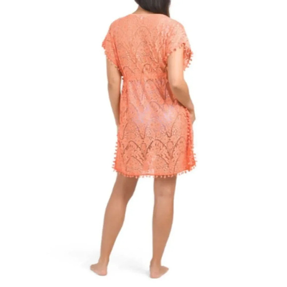 Blue Island Women's Orange Lace Swim bathingsuit Cover-up Kimono Tunic S… - Picture 3 of 10